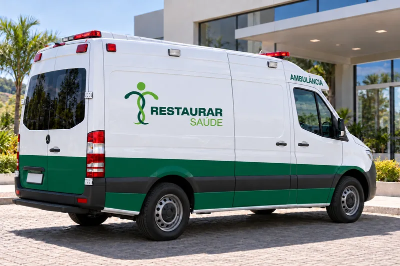 Ambulância com a identidade visual da Restaurar Saúde